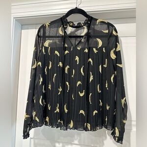 BNWT Black Sheer Blouse Pleated with ruffles. Beautiful!! Size S